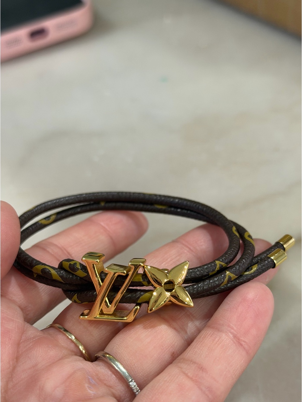 Gold lv leather brown and tan Bracelet